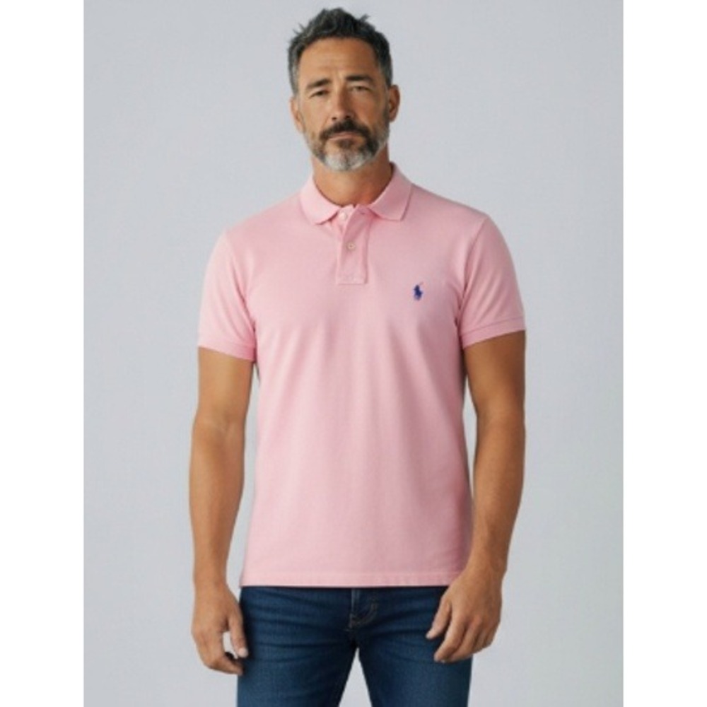 Polo Ralph Lauren Mens M Pink Short Sleeve Cotton Mesh Pique Polo Shirt